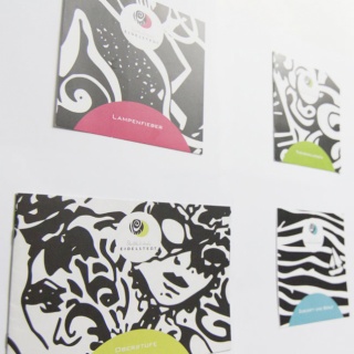 Zeichnungen, Drucke, schwarz-weiß mit Farbe, überall das runde Logo sichtbar Stadtteilschule Eidelstedt, Logogestaltung, Flyer